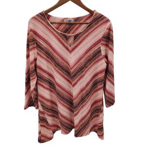 JM Collection‎ Womens Multicolor 3/4 Sleeve Chevron Print Tunic Top Blouse Large